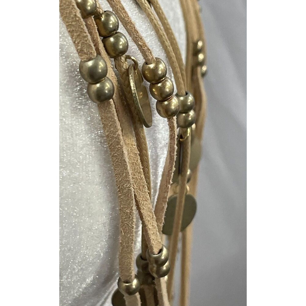 Plunder Layered Faux Leather Gold Coin Disc Boho Statement Necklace - Picture 5 of 9